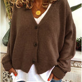 Women's Knitted Buttoned Cardigan with Soft Elegant V-Neck