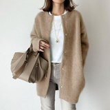 Elegant Long Buttoned Cardigan for Women – Comfortable Sweater with Round Neck