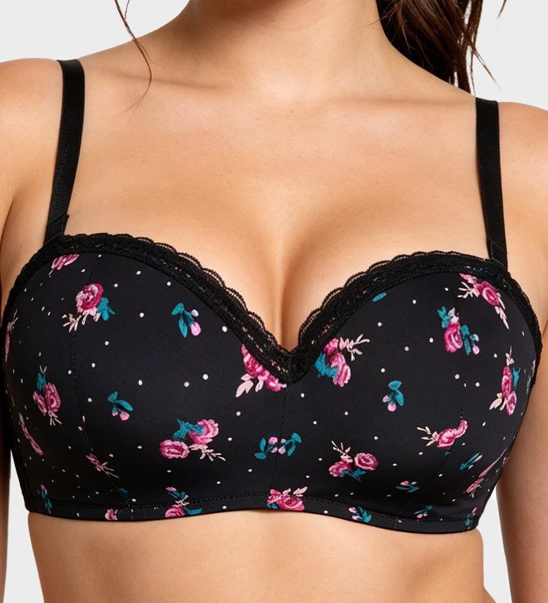 Lace Trim Molded Cup Underwired Bra with Removable Straps