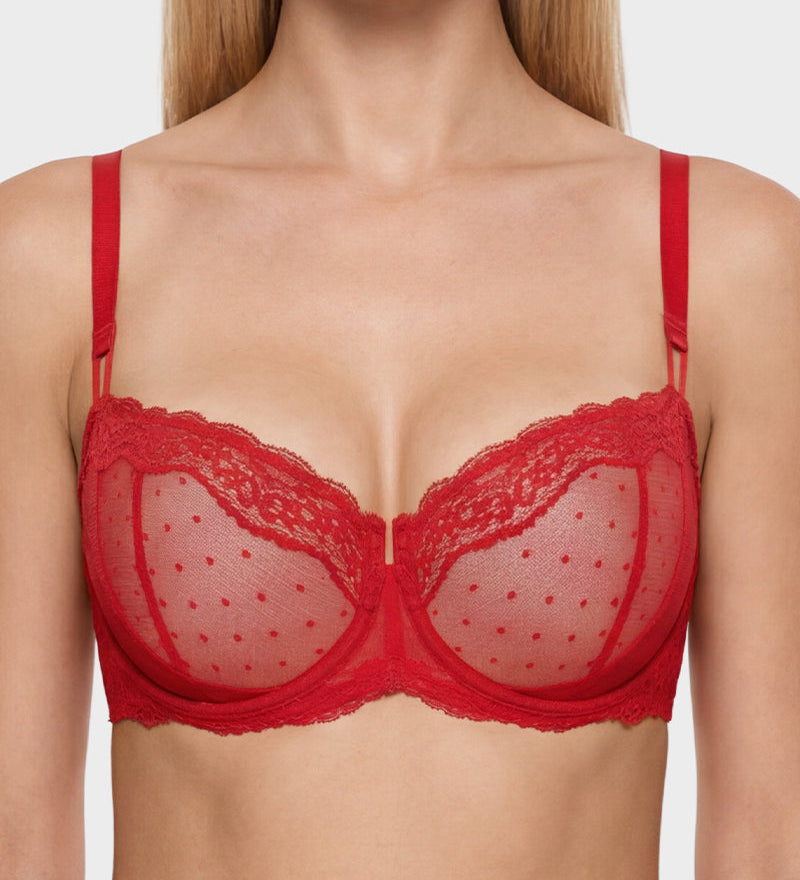 Lace Underwire Unlined Sheer Demi Balconette Bra