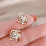 Gold Spiral Floral Earrings with Crystals
