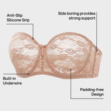 No Slip Strapless Lace Push Up Bra