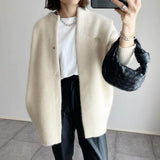 Elegant Long Buttoned Cardigan for Women – Comfortable Sweater with Round Neck