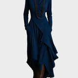Teresa - Asymmetrical Maxi Dress in Knit with Roll Neck