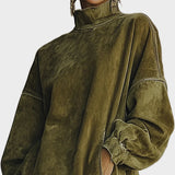 Suede Dress with Roll Neck and Fringes