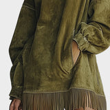 Suede Dress with Roll Neck and Fringes