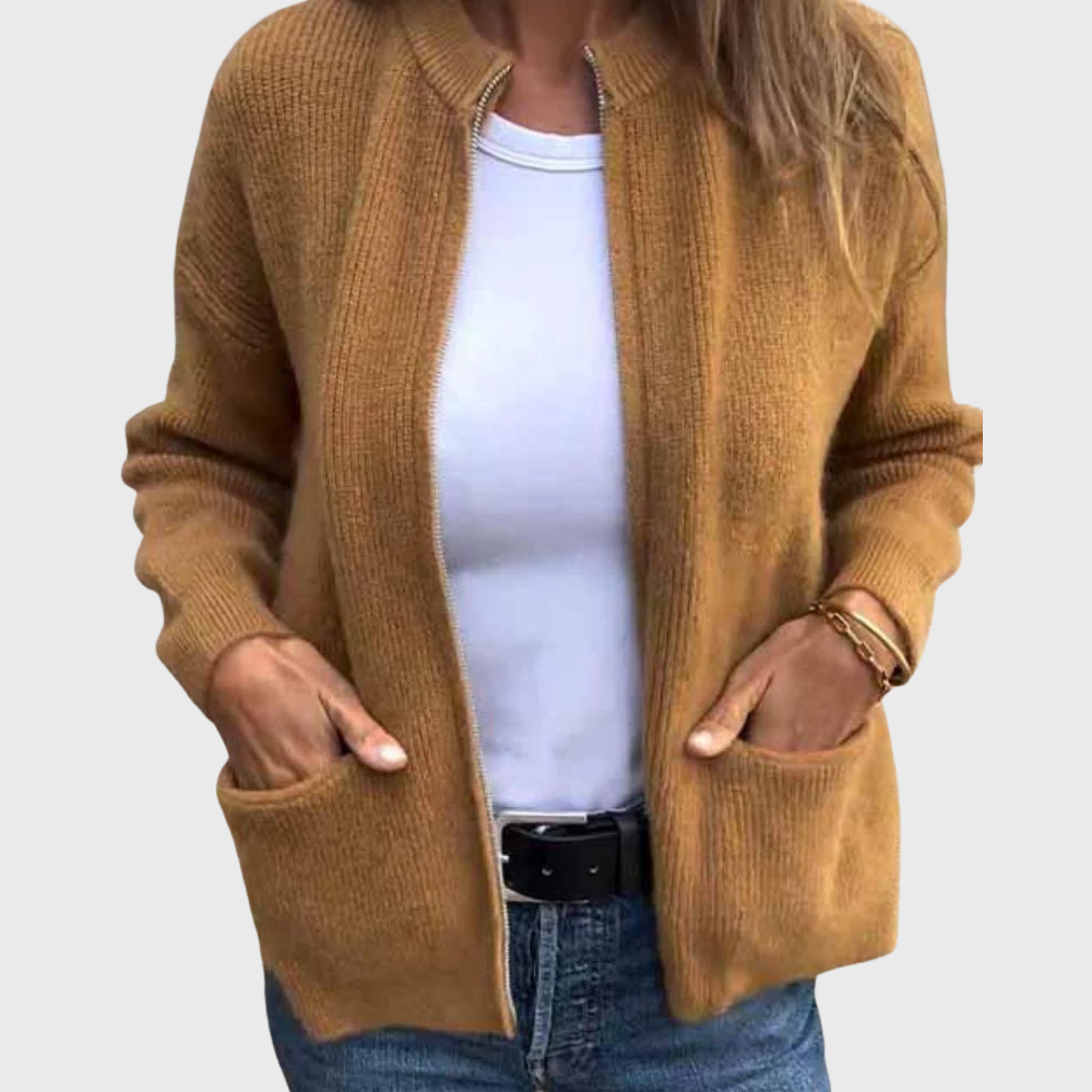 Women's zip-up hooded cardigan in soft knit – Comfortable and casual