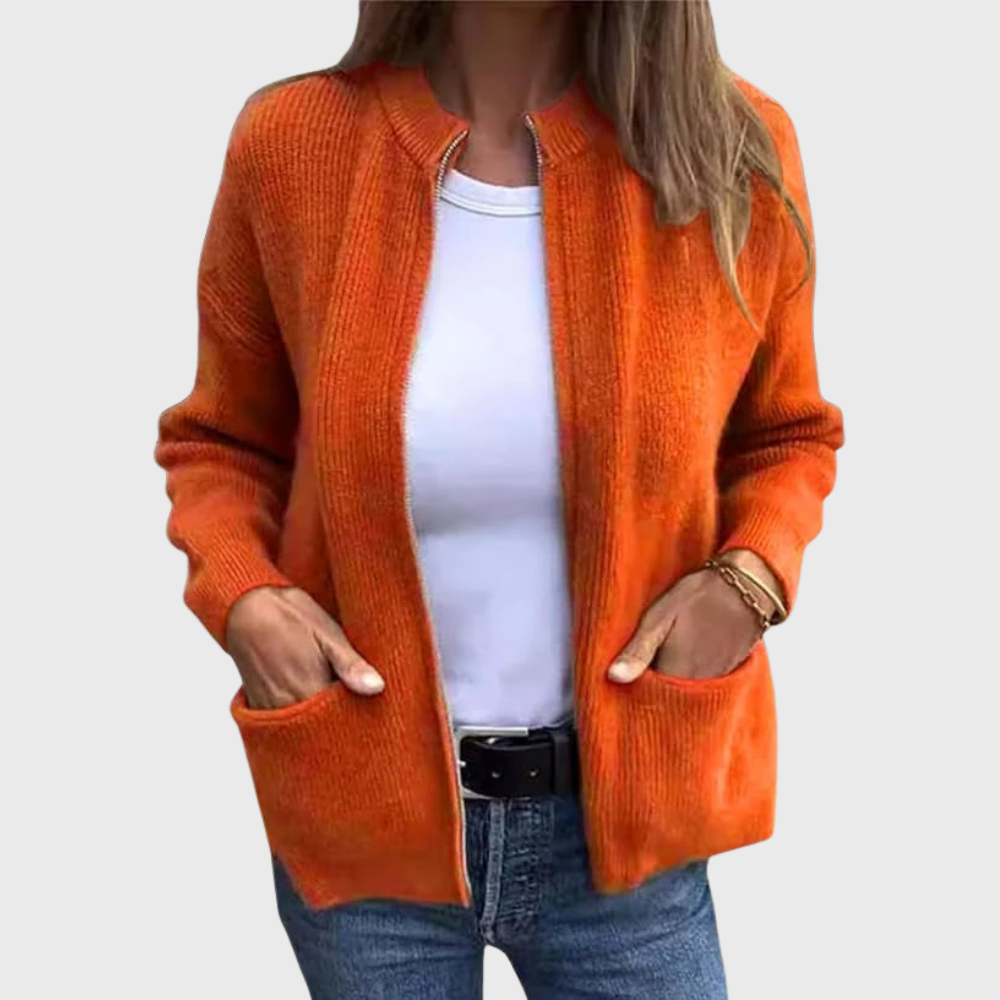 Women's zip-up hooded cardigan in soft knit – Comfortable and casual