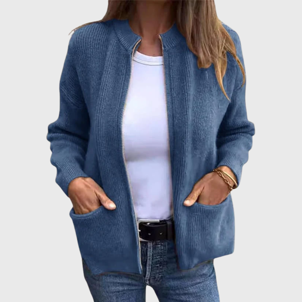 Women's zip-up hooded cardigan in soft knit – Comfortable and casual