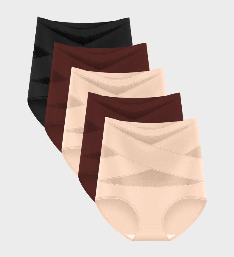 Plus-Size High-Waist Cross Tummy Control Panties (5 Pack)