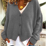 Women's Knitted Buttoned Cardigan with Soft Elegant V-Neck