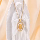 Gold Virgin Mary Oval Pendant Necklace