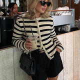 Striped Colour Block Cardigan for Women – Casual Buttoned Knitwear