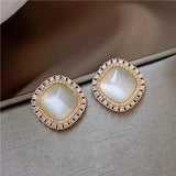 Chic Square Earrings with Opal and Cubic Zirconia