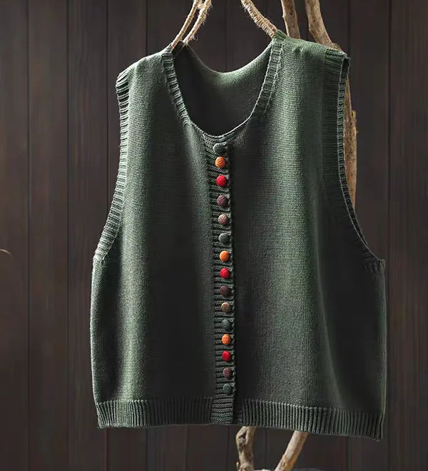 Loose Knit Vest for Women – V-Neck and Short Sleeves