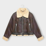 Helmi | Short leather jacket with fur and belt