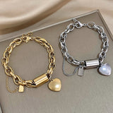 Thick Heart Bracelet in Gold