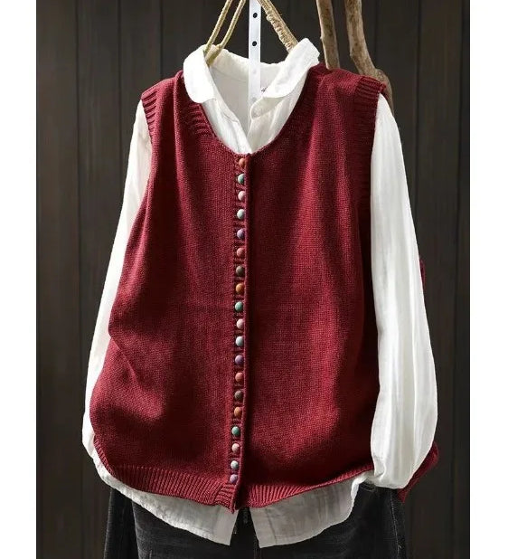 Loose Knit Vest for Women – V-Neck and Short Sleeves