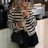 Striped Colour Block Cardigan for Women – Casual Buttoned Knitwear
