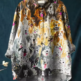 Remy | Artistic Dog Portrait Print Women's Casual Blouse