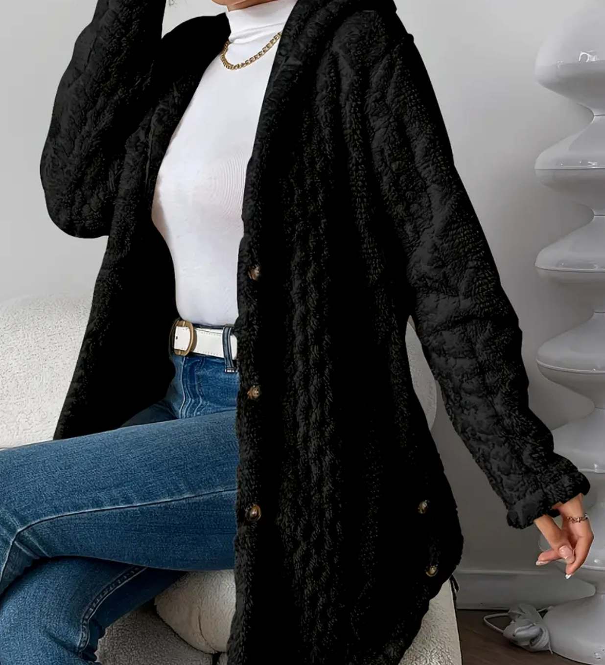 Women's Hooded Sweater in Twisted Knit – Soft and Comfortable with Long Sleeves