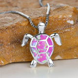 Vintage Green Fire Opal Turtle Pendant Necklace