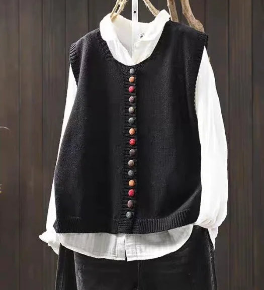 Loose Knit Vest for Women – V-Neck and Short Sleeves
