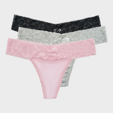 Seamless Low-Rise Lace Thong Panties (3 Pack)