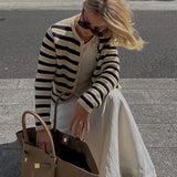 Striped Colour Block Cardigan for Women – Casual Buttoned Knitwear