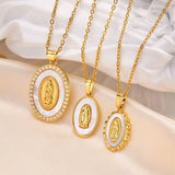 Gold Virgin Mary Oval Pendant Necklace