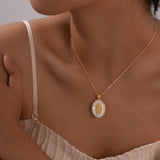 Gold Virgin Mary Oval Pendant Necklace