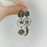 Drop Earrings with Sun and Moon Pendant