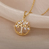Gold Tree of Life Pendant Necklace with Crystals