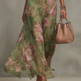 Serena | Light Green Dress with Floral Pattern and Neck Tie