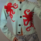 Women's Knitted Octopus Pattern Cardigan – Soft and Original Casual Style