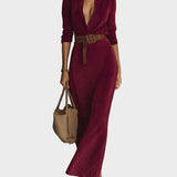 Maxi suede dress with single button and collar