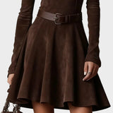 Vintage Dark Brown Suede Dress with Roll Neck