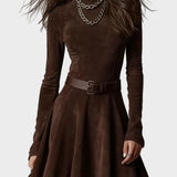 Vintage Dark Brown Suede Dress with Roll Neck