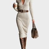 Gabriela - Midi Knit Dress with Belt and Roll Neck