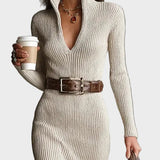 Gabriela - Midi Knit Dress with Belt and Roll Neck