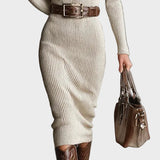 Gabriela - Midi Knit Dress with Belt and Roll Neck
