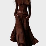 Helena - Navy blue suede-effect maxi dress with belt