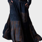 Helena - Navy blue suede-effect maxi dress with belt