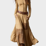 Helena - Navy blue suede-effect maxi dress with belt
