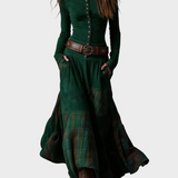 Helena - Navy blue suede-effect maxi dress with belt