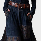Helena - Navy blue suede-effect maxi dress with belt