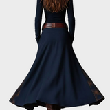 Helena - Navy blue suede-effect maxi dress with belt