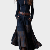 Helena - Navy blue suede-effect maxi dress with belt