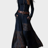 Helena - Navy blue suede-effect maxi dress with belt