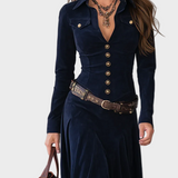 Iwona - Maxi dress in suedette with belt